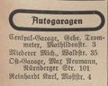 Autogaragen Werbung im Fürther Adressbuch von <a class="mw-selflink selflink">1931</a> unter anderen mit der 