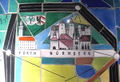 Detail des Wandmosaik <i>"Stromversorgung in Franken"</i>, Fliesen, Initialen K.P., <!--LINK'" 0:8-->. Seit Juni <!--LINK'" 0:9--> Aufstellung auf dem infra-Werksgelände.