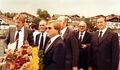 Fürther Delegation auf dem Weg zur Beerdigung von Prof. Dr. Hermann Glockner am Chiemsee, rechts im Bild CSU-Stadtrat Abraham, Aug. 1979