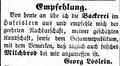 Zeitungsanzeige des Bäckers im <!--LINK'" 0:10-->, Georg Löslein, November 1855