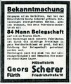 Inserat von <!--LINK'" 0:42--> in den Fürther Nachrichten, 1949