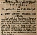 Zeitungsanzeige von L. <!--LINK'" 0:20--> und Leihbibliothek, Dezember 1848