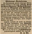 Zeitungsannonce des Wirts G. F. Ell, der seine Wirtschaft in das neuerbaute Stengel'sche Haus am Bahnhof verlegt, September 1845