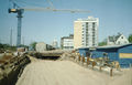 Baustelle U-Bahn, Blick aus der Baugrube zum Quelle-Frauenwohnheim Königswarterstr. 84