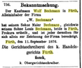 Wolf Bechmann erteilt Söhnen Prokura, Bayerische Handelszeitung, 30. September 1876, S. 3063