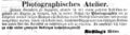 Zeitungsanzeige der Witwe des Photographen <!--LINK'" 0:2-->, Juli 1862