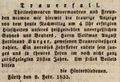 Traueranzeige für den Brauereibesitzer <a class="mw-selflink selflink">Volkmar August Ferdinand Burger</a>, 1833