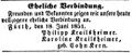 Zeitungsanzeige von <!--LINK'" 0:19-->, anlässlich seiner Vermählung mit Caroline Cohn Kern, Juni 1851