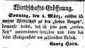 Wirtschaftseröffnung "zu den sieben Bergen", März 1855