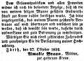 Zeitungsanzeige der Wirtin A. Braun <!--LINK'" 0:13-->, Oktober 1852