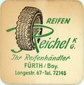 Werbe-Bierdeckel vom Reifenhändler Reichel aus der Oststadt, um 1960