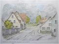 Einmündung der Herboldshofer Straße in die Erlanger Straße, heute Stadelner Hauptstraße, 93, 94 und 95 in Stadeln, 1957; Gemälde von Rudolf Hofmann