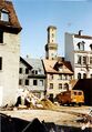 Abrissarbeiten der Grüner-Brauerei in der Innenstadt, April 1990