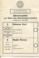 Stimmzettel der Oberbürgermeister Wahl vom 11.6.1972 zwischen <!--LINK'" 0:28--> und <a class="mw-selflink selflink">Werner Riedel</a>