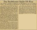 Die Amerikaner nutzen das Stadttheater und planen ein eigenes Kino (FN 21.10.1950).