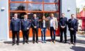 Feierliche Eröffnung des neuen Feuerwehrhauses der Freiwilligen Feuerwehr Unterfarrnbach, Im Bild v.l.n.re.: Gerd Auernheimer, Andreas Meyer, Stephan Scheuerer, Christine Lippert, BM Markus Braun, BM Dietmar Helm, Mai 2022