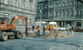 1979: Tiefbauarbeiten vor <!--LINK'" 0:31-->, im Hintergrund die Geschäfte Wolf und Dorn