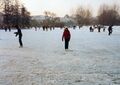 Winterfreuden am <a class="mw-selflink selflink">Stadtparkweiher</a> am 6.1.1979. Im Hintergrund Häuserzeile an der <!--LINK'" 0:1--> mit <!--LINK'" 0:2--> und dem <!--LINK'" 0:3-->.