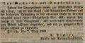Zeitungsannonce des berühmten Kunst- und Antiquitätenhändlers <a class="mw-selflink selflink">Abraham Pickert</a>, Mai 1841