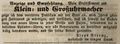 Zeitungsannonce des Uhrmachers Aloys Strenz im , November 1843