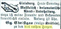 Zeitungsanzeige des Wirts "zu den drei rothen Herzen", Gg. Christgau, Februar 1870