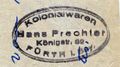 Stempel eines Kolonialwarenladens von Hans Fechler in der Königstraße 82, ca. 1950