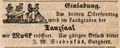 Zeitungsannonce von J. M. Siebenkäs, Wirt im <!--LINK'" 0:9-->, April 1849