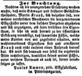 Zeitungsannonce des Essigfabrikanten Paulus Ammon im <!--LINK'" 0:14-->, Juli 1851