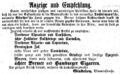 Zeitungsanzeige von Gindelen, Blumenstraße, November 1862 <span class="smw-highlighter" data-type="8" data-state="inline" data-title="Hinweis" title="Lizenz: NoC-NC 1.0"><span class="smwtticon note"></span><span class="smwttcontent">Lizenz: NoC-NC 1.0</span></span>