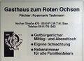 Werbung für das Gasthaus Zum Roten Ochsen, 1985 <span class="smw-highlighter" data-type="8" data-state="inline" data-title="Hinweis" title="Lizenz: CC BY-SA 3.0"><span class="smwtticon note"></span><span class="smwttcontent">Lizenz: CC BY-SA 3.0</span></span>