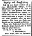 Zeitungsanzeige des Wirts Wolfermann, Mai 1856 <span class="smw-highlighter" data-type="8" data-state="inline" data-title="Hinweis" title="Lizenz: NoC-NC 1.0"><span class="smwtticon note"></span><span class="smwttcontent">Lizenz: NoC-NC 1.0</span></span>