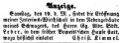 Zeitungsanzeige des Wirts Christian Kimmel, März 1853 <span class="smw-highlighter" data-type="8" data-state="inline" data-title="Hinweis" title="Lizenz: NoC-NC 1.0"><span class="smwtticon note"></span><span class="smwttcontent">Lizenz: NoC-NC 1.0</span></span>
