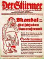 Werbeblatt des Stürmers für das Sonderblatt 1935 - "Skandal um Fleischjuden Bauernfreund", 1935 <span class="smw-highlighter" data-type="8" data-state="inline" data-title="Hinweis" title="Urheber: Der StürmerLizenz: CC BY-SA 3.0"><span class="smwtticon note"></span><span class="smwttcontent">Urheber: Der Stürmer<br><br>Lizenz: CC BY-SA 3.0</span></span>