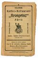 Titelblatt: Prospekt des Restaurants Kronprinz mit Gesangstexten zum Mitsingen, ca. 1920 <span class="smw-highlighter" data-type="8" data-state="inline" data-title="Hinweis" title="Urheber: Restaurant KronprinzLizenz: CC BY-SA 3.0"><span class="smwtticon note"></span><span class="smwttcontent">Urheber: <a class="mw-selflink selflink">Restaurant Kronprinz</a><br><br>Lizenz: CC BY-SA 3.0</span></span>