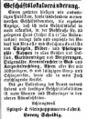 Zeitungsanzeige des Fabrikanten <!--LINK'" 0:23-->, Mai 1864 <span class="smw-highlighter" data-type="8" data-state="inline" data-title="Hinweis" title="Lizenz: NoC-NC 1.0"><span class="smwtticon note"></span><span class="smwttcontent">Lizenz: NoC-NC 1.0</span></span>