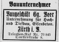 Geschäftsanzeige der Bauunternehmung Gg. Beer, 1926 <span class="smw-highlighter" data-type="8" data-state="inline" data-title="Hinweis" title="Lizenz: NoC-NC 1.0"><span class="smwtticon note"></span><span class="smwttcontent">Lizenz: NoC-NC 1.0</span></span>
