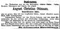 Traueranzeige für den Brauereinbesitzer <a class="mw-selflink selflink">August Christian Ottmann</a>, Dezember 1864 <span class="smw-highlighter" data-type="8" data-state="inline" data-title="Hinweis" title="Lizenz: NoC-NC 1.0"><span class="smwtticon note"></span><span class="smwttcontent">Lizenz: NoC-NC 1.0</span></span>