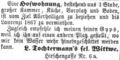 Zeitungsanzeige der Witwe Tochtermann, Oktober 1866 <span class="smw-highlighter" data-type="8" data-state="inline" data-title="Hinweis" title="Lizenz: NoC-NC 1.0"><span class="smwtticon note"></span><span class="smwttcontent">Lizenz: NoC-NC 1.0</span></span>
