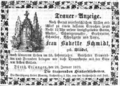 Traueranzeige für Babette Schmidt (2. Ehefrau) vom 29. Januar 1870 <span class="smw-highlighter" data-type="8" data-state="inline" data-title="Hinweis" title="Lizenz: NoC-NC 1.0"><span class="smwtticon note"></span><span class="smwttcontent">Lizenz: NoC-NC 1.0</span></span>