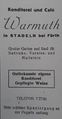 Werbeanzeige für das Café Warmuth in Stadeln, 1949 <span class="smw-highlighter" data-type="8" data-state="inline" data-title="Hinweis" title="Lizenz: CC BY-NC-SA 3.0"><span class="smwtticon note"></span><span class="smwttcontent">Lizenz: CC BY-NC-SA 3.0</span></span>
