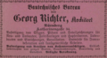 Anzeige des bautechnischen Büros Georg Richter, 1887 <span class="smw-highlighter" data-type="8" data-state="inline" data-title="Hinweis" title="Lizenz: NoC-NC 1.0"><span class="smwtticon note"></span><span class="smwttcontent">Lizenz: NoC-NC 1.0</span></span>