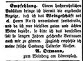 Ottmann übernimmt die Wirtschaft "zum Weinberg am Löwenplatz", Fürther Tagblatt, 26.4.1855 <span class="smw-highlighter" data-type="8" data-state="inline" data-title="Hinweis" title="Urheber: Fürther TagblattLizenz: NoC-NC 1.0"><span class="smwtticon note"></span><span class="smwttcontent">Urheber: <!--LINK'" 0:20--><br><br>Lizenz: NoC-NC 1.0</span></span>