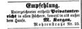Anzeige M. Kargau, Fürther Tagblatt, 14. November 1863 <span class="smw-highlighter" data-type="8" data-state="inline" data-title="Hinweis" title="Urheber: Fürther TagblattLizenz: NoC-NC 1.0"><span class="smwtticon note"></span><span class="smwttcontent">Urheber: <!--LINK'" 0:22--><br><br>Lizenz: NoC-NC 1.0</span></span>