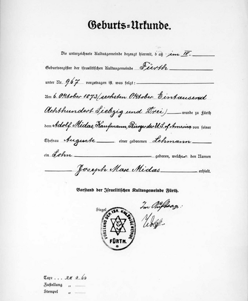 Datei:Geburtsurkunde Josef Max Midas.png