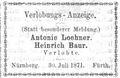 Verlobungsanzeige des Kürschners Heinrich Baur, August 1871 <span class="smw-highlighter" data-type="8" data-state="inline" data-title="Hinweis" title="Lizenz: NoC-NC 1.0"><span class="smwtticon note"></span><span class="smwttcontent">Lizenz: NoC-NC 1.0</span></span>