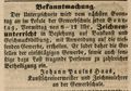 Zeitungsanzeige des Schreiners <!--LINK'" 0:21-->, November 1850 <span class="smw-highlighter" data-type="8" data-state="inline" data-title="Hinweis" title="Lizenz: NoC-NC 1.0"><span class="smwtticon note"></span><span class="smwttcontent">Lizenz: NoC-NC 1.0</span></span>