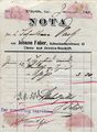 Rechnung von Johann Faber - Uhren- und Juwelen Geschäft, 1903 <span class="smw-highlighter" data-type="8" data-state="inline" data-title="Hinweis" title="Urheber: Johann FaberLizenz: CC BY-SA 3.0"><span class="smwtticon note"></span><span class="smwttcontent">Urheber: <!--LINK'" 0:71--><br><br>Lizenz: CC BY-SA 3.0</span></span>