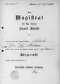 Bürgerrechtsbescheinigung für Hugo Bechmann, 7. April 1910 <span class="smw-highlighter" data-type="8" data-state="inline" data-title="Hinweis" title="Urheber: Magistrat FürthLizenz: CC BY-NC-ND 4.0"><span class="smwtticon note"></span><span class="smwttcontent">Urheber: Magistrat Fürth<br><br>Lizenz: CC BY-NC-ND 4.0</span></span>