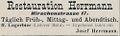 Werbeannonce "Restauration Herrmann", Juli 1898 <span class="smw-highlighter" data-type="8" data-state="inline" data-title="Hinweis" title="Lizenz: NoC-NC 1.0"><span class="smwtticon note"></span><span class="smwttcontent">Lizenz: NoC-NC 1.0</span></span>