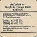 Kurz vor der Schließung der Brauerei gab es nochmal eine Bergbräu-Kärwa, Bierdeckelrücksteite 1977 <span class="smw-highlighter" data-type="8" data-state="inline" data-title="Hinweis" title="Urheber: BergbräuLizenz: CC BY-SA 3.0"><span class="smwtticon note"></span><span class="smwttcontent">Urheber: <a class="mw-selflink selflink">Bergbräu</a><br><br><br>Lizenz: CC BY-SA 3.0</span></span>